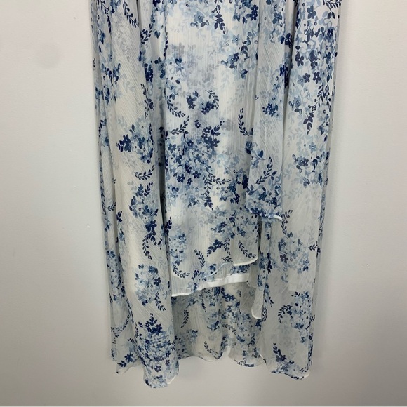 Calvin Klein High Low Midi Dress White Blue Floral Print Size 8 - Picture 4 of 12